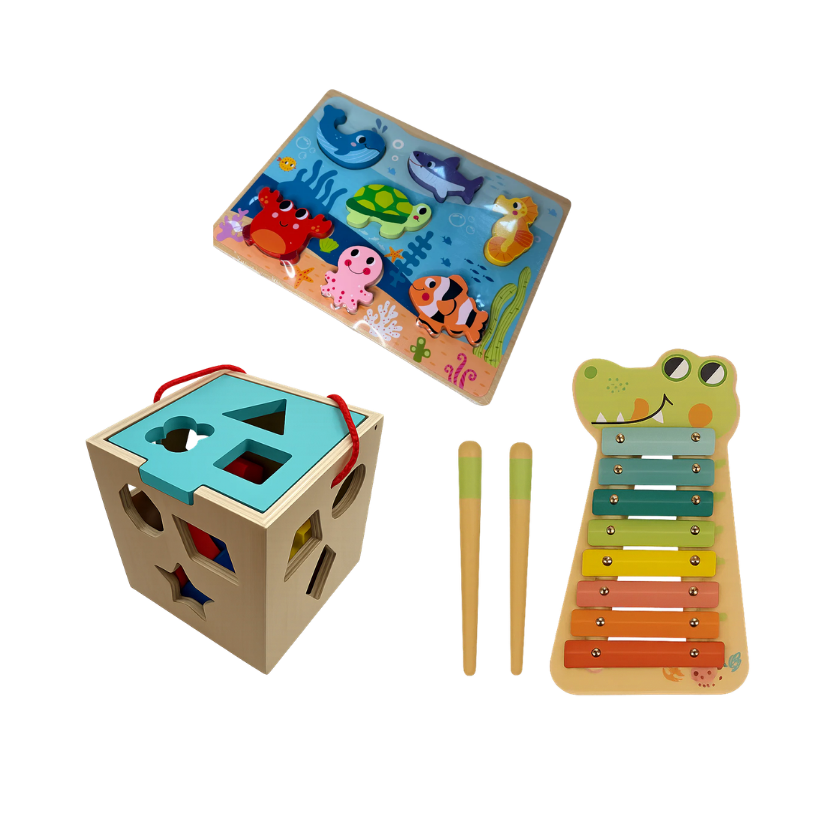 Lesene Montessori igrače za malčka - PAKET MINI 18m+