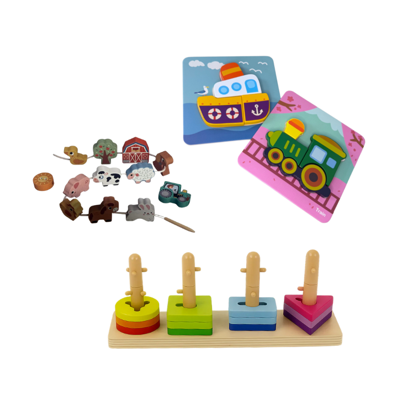 Lesene Montessori igrače za malčka - PAKET MINI 24m+